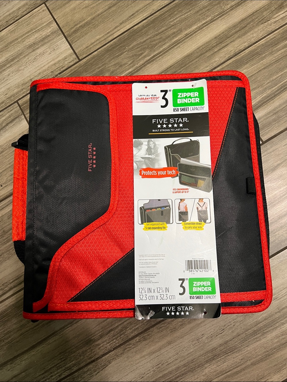 Five Star Red and Black Zippered Tech Binder